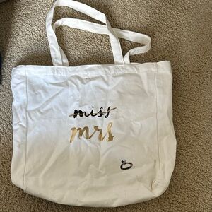 Kate Spade White and Gold 'Mrs' Tote